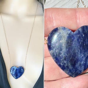 OOAK Large Sodalite Necklace Sterling Silver or Gold Fill, Big Crystal Heart Necklace, Blue Stone Necklace, Raw Sodalite Jewelry EXACT STONE