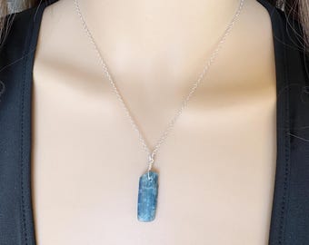 Genuine Blue Crystal Healing Necklace for Women, Mens Crystal Necklace, Throat Chakra Necklace, Handmade Kyanite Pendant, Kyanite Jewelry