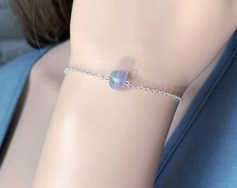 Dainty Fluorite Bracelet Gold, Handmade Rainbow Crystal Gemstone Bracelet Sterling Silver, Natural Fluorite Jewelry, Empath Jewelry Gifts