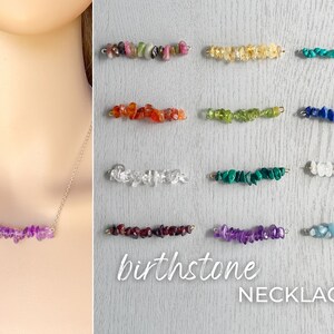 Custom Necklace For Mom, Custom Birthstone Necklace, Gemstone Bar Necklace, Raw Stone Necklace Sterling Silver Yellow Rose Gold Filled Chain