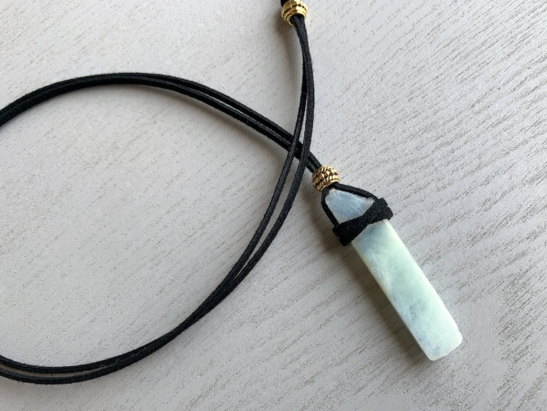 AQUAMARINE NECKLACE Black Cord Crystal Necklace Raw Etsy