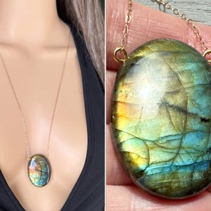 Large Raw Labradorite Pendant, Flashy Labradorite Necklace Gold or Silver, Rainbow Healing Necklace, Real Labradorite Jewelry, EXACT STONE