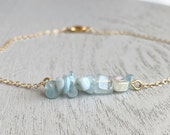 Aquamarine Anklet, Dainty Crystal Anklet, Crystal Bar Anklet,Aquamarine Gold Jewelry, Gift for Her,Birthstone Jewelry, Calming Stone Jewelry