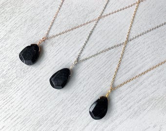 RAW BLACK TOURMALINE Pendant Gold or Silver Tourmaline Necklace, Black Tourmaline Jewelry, Black Gemstone Necklace, Birthday Gift for Mom