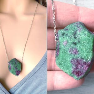 Raw Ruby Necklace, Rough Ruby Zoisite Necklace, Big Ruby Pendant Necklace, July Birthstone Necklace Natural Ruby Zoisite Jewelry EXACT STONE