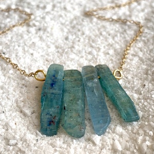 RAW KYANITE NECKLACE - Boho Necklace - Blue Kyanite Jewelry - Beach Necklace  - Long Blue Gemstone Necklace - Blue Crystal Necklace