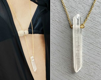 Raw Clear Quartz Pendant Necklace, Christmas Gift for Mom, Clear Quartz Crystal Necklace Silver or Gold Clear Quartz Crystal Point Necklace