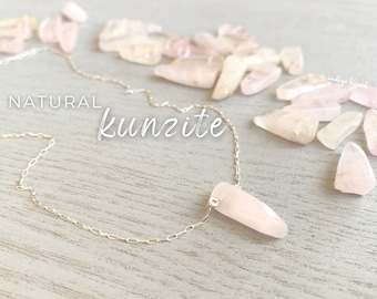 Dainty Kunzite Necklace, Pink Crystal Necklace Silver Mothers Day Necklace, Crystal Healing Necklace for Women, Gifts for Mom from Daughter