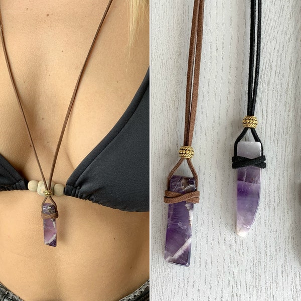 RAW AMETHYST NECKLACE Purple Crystal Necklace, Real Amethyst Jewelry, Crystal Healing Necklace, Amethyst Pendant, Purple Stone Necklace