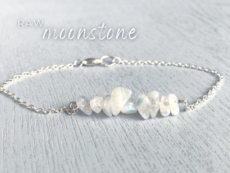 RAW MOONSTONE ANKLET Gold or Silver Moonstone Jewelry, June Birthstone Gift for Bridesmaids Anklets Real Crystal Ankle Bracelet, Boho Anklet image 1