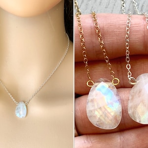 Natural Flashy Moonstone Necklace for Women, Rainbow Crystal Necklace Sterling Silver, 14k Gold Filled, Rose Gold Gemstone Choker Necklace