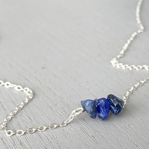 Natural Blue Stone Necklace Raw Sodalite Necklace, Third Eye Necklace, Clarity Necklace, Blue Crystal Necklace Rough Gemstone Choker for Her