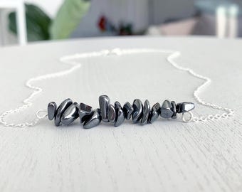 Real Hematite Necklace Sterling Silver, Handmade Hematite Jewelry Gold, Empath Protection Stone Necklace, Black Gemstone Crystal Necklace