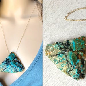 Big Chrysocolla Pendant Necklace, Raw Chrysocolla Necklace, Chrysocolla Jewelry Silver or Gold, Natural Crystal Necklace for Her EXACT STONE