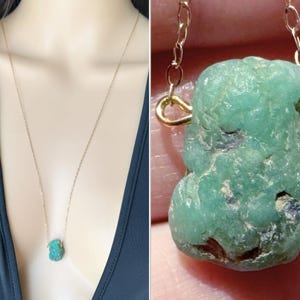 Genuine Emerald Necklace Gold, Silver Dainty Emerald Pendant Necklace, Raw Green Stone Necklace, May Birthstone Crystal Necklace EXACT STONE