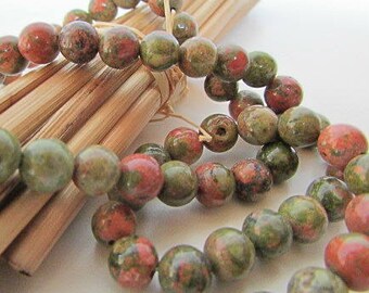 Bead unakite, pink green unakite stone gemstone 10 mm, 8 mm, 6 mm, 4 mm, 6 x 3 mm - 480