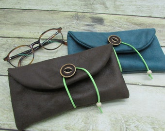 Customizable glasses case, fleece pouch, faux leather fabric cover - 18 x 8 cm - 149