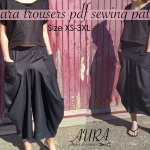 PDF Pantalón Sahara + patrón de cintura elástica con tutorial de "The big sew together" tamaño XS-4XL para papel en rollo A4/US carta/36". Lagenlook