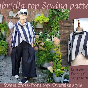 PDF Gabriella top padrão de costura com tutorial no YouTube para 36" em rolo/A4/A0/papel carta dos EUA Estilo oversize Lagenlook Romântico Mori girl