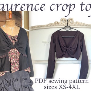 PDF Laurence crop top patrón tamaño XS-4XL para A4/A0/US carta/rollo de 36", con un tutorial en YouTube. Lagenlook, Romantic, Boho, Plus size top