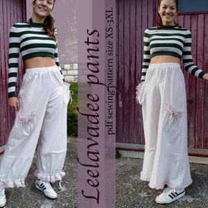 PDF sewing pattern Leelavadee pants with video tutorial for A4, US-letter, 36&quot; roll paper, size XS-3XL Lagenlook Boho, Plus size, Mori girl,