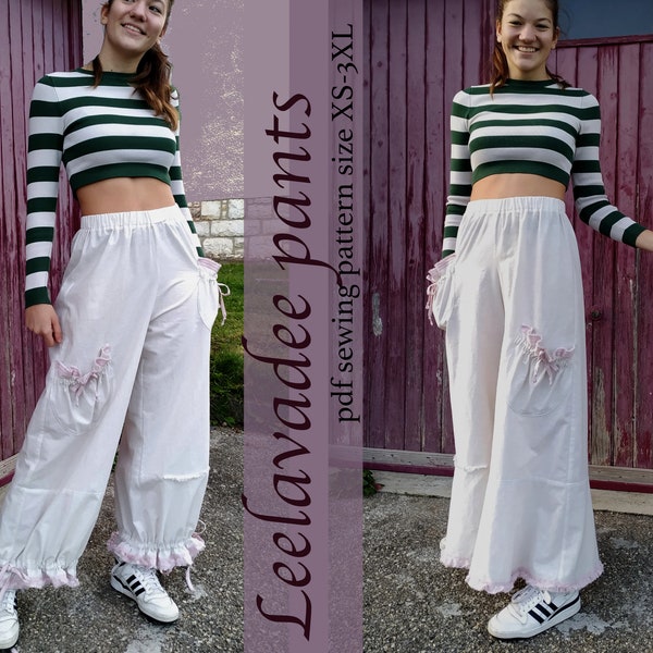 PDF sewing pattern Leelavadee pants with video tutorial for A4, US-letter, 36" roll paper, size XS-3XL Lagenlook Boho, Plus size, Mori girl,