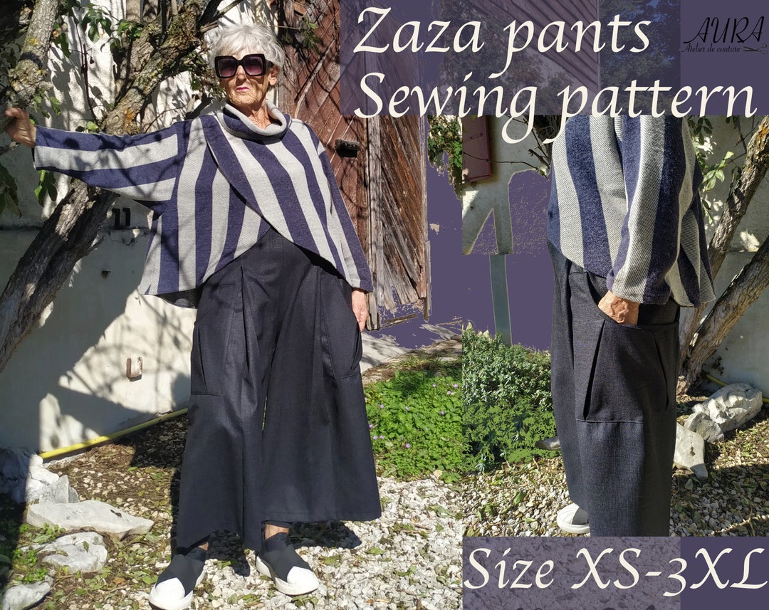 PDF 縫製パターン Zaza パンツ (ビデオ チュートリアル付き) A4、US