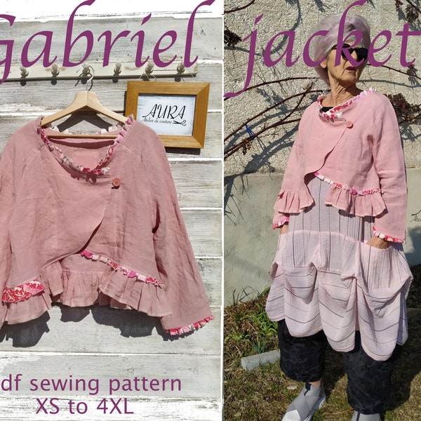 PDF Gabriel jacket patterns size XS-4XL for A4/A0/US letter/36" roll. Lagenlook, Romantic, Boho, Plus size top, Mori girl, Raglan sleeves.
