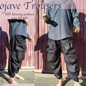 PDF Mojave trousers with elastic waist patterns size XS-4XL for paper size: A4, US letter, 36&quot; in roll. Lagenlook, Boho, Plus size pants.