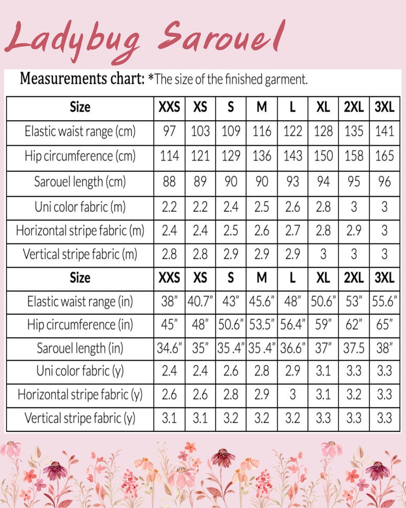 Patrón PDF de sarouel Ladybug para rollo de 36", tamaño A0, A4, papel carta de EE. UU. Estilo Lagenlook, patrón bohemio. Tallas desde XXS hasta 3XL. Tallas grandes. imagen 10