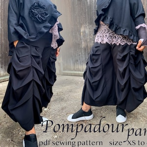 PDF Patrón de costura de pantalones Pompadour para A4/A0, carta estadounidense y rollo de papel de 36" con tutorial de costura en YouTube Lagenlook Romantic Elegant Mori