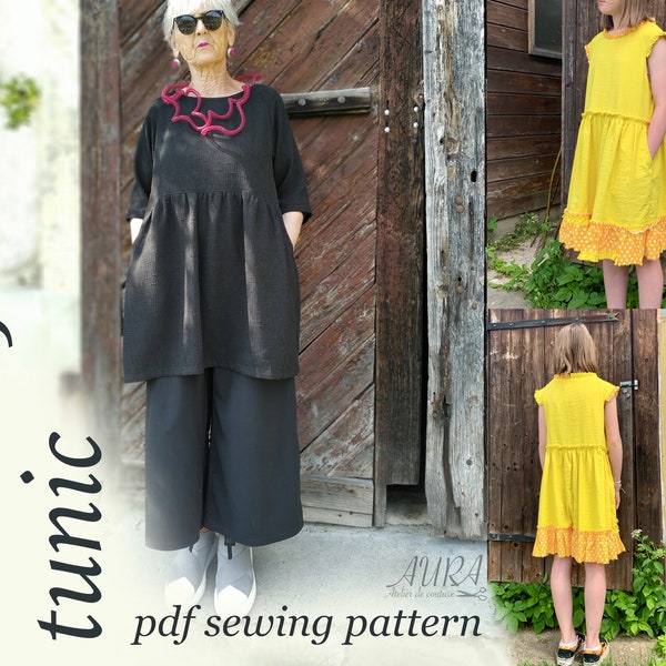 PDF Marie-Jeanne tunic pattern for A4/US letter papers, and 36" roll. XS-4XL Lagenlook Classic Plus-size Mori-girl Romantic Prairie Dress