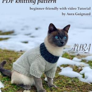 Cat or Small Dog Sweater/Jumper PDF knitting pattern in 6 sizes XS-XXL, beginner-friendly with video Tutorial by Aura Guignard