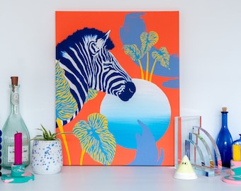 Zebra emulsion & acrylic painting on canvas - Abstract, Modern, Bright - Original art