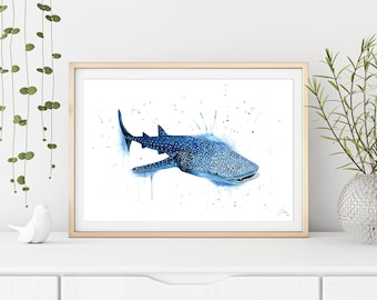 Whale Shark Watercolour Print – Ocean Animal Wall Art