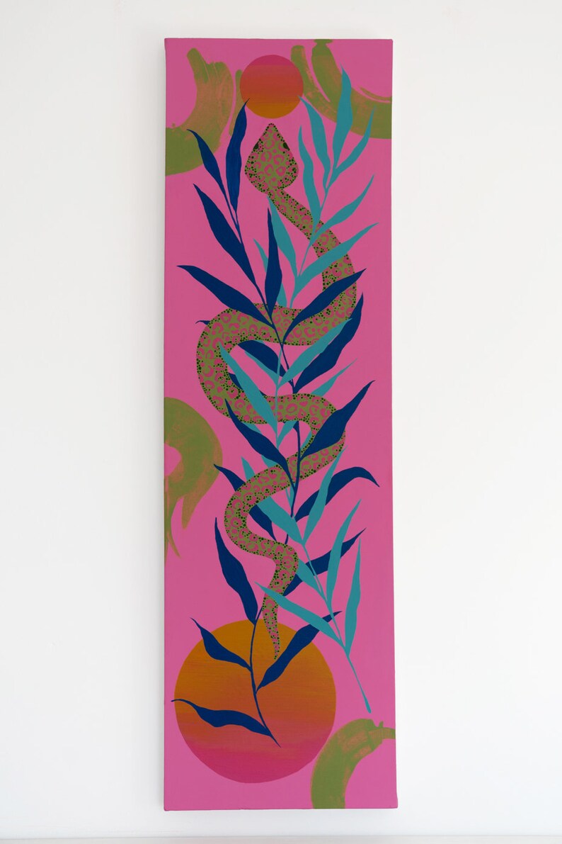 Emulsione di serpente e pittura acrilica su tela Astratta, Moderna, Luminosa Arte originale immagine 2