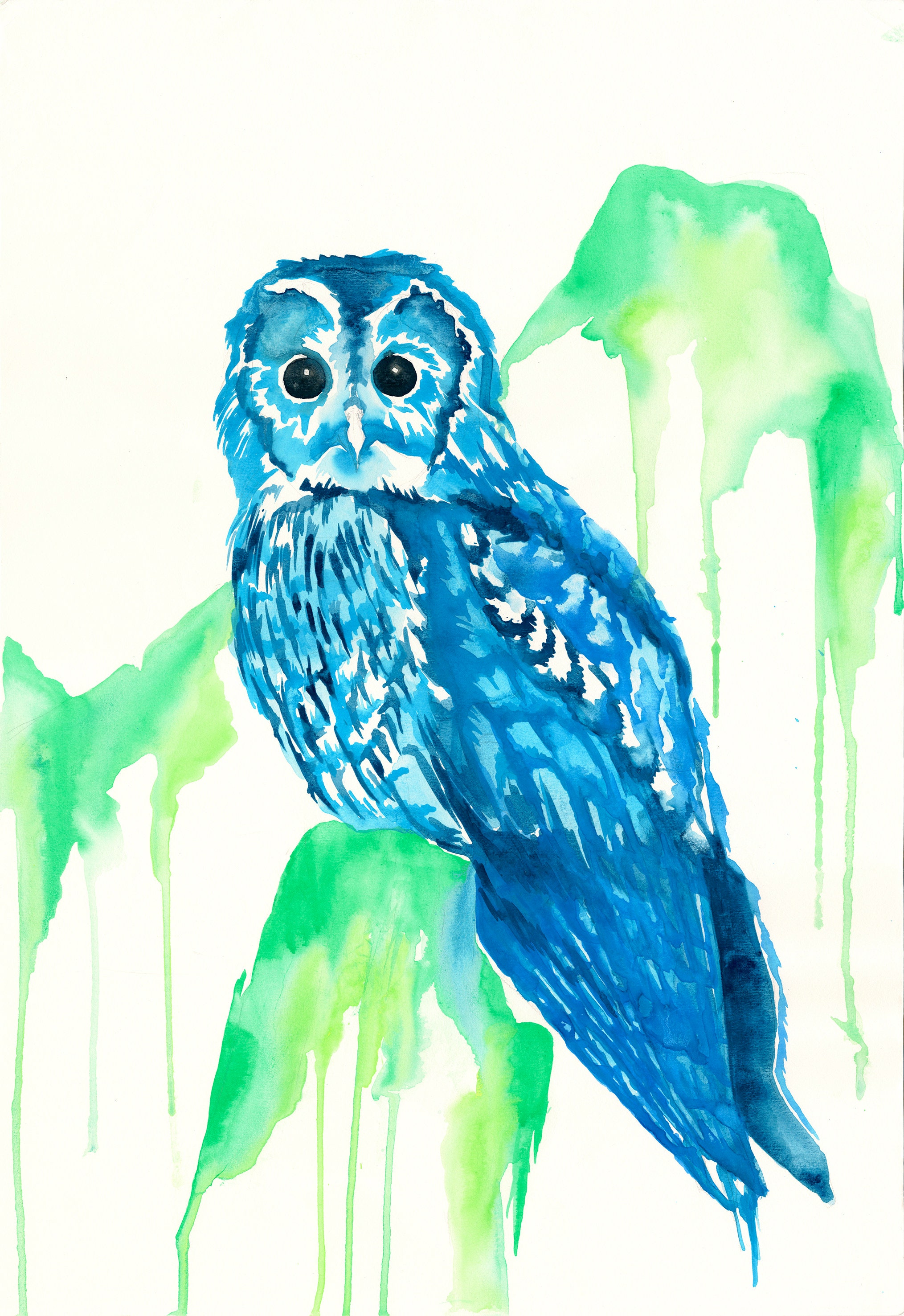 フクロウ 絵画 水彩 縁起物つながりでフクロウを描きました フクロウ