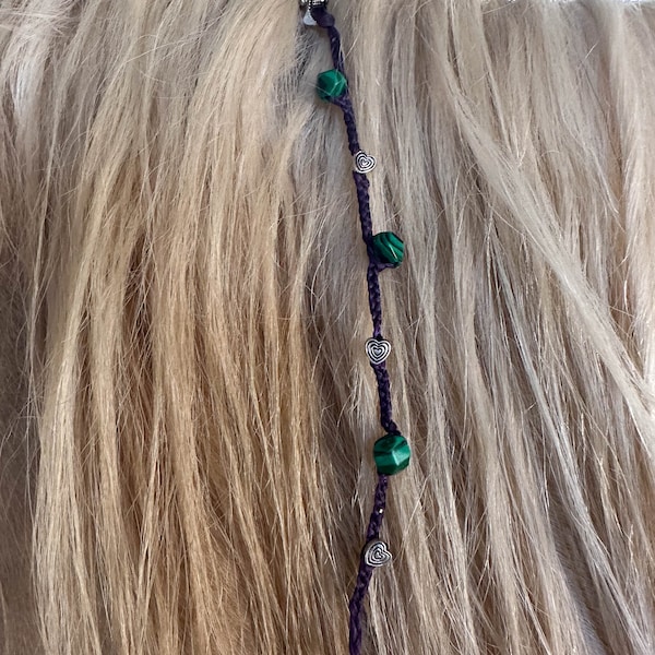 Mane Jewelry with Malachite and Heart Beads~Mane Beads-Rhythm Beads-Jewelry for Horses-Jewelry for Pets-Horse Lovers-Horse gifts-Crystals