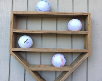 Exhibidor de sóftbol, Home Plate, Estante de sóftbol, Organizador de sóftbol, Estante de sóftbol, Pelota de juego, Porta trofeos, Caja de sombras, Porta pelotas de béisbol, Rústico