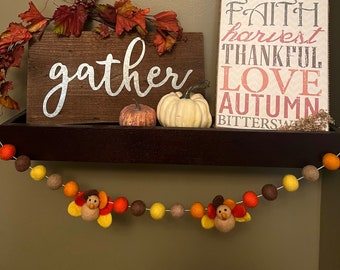 Turkey Garland,Turkey Felt Garland,Thanksgiving Garland,Thanksgiving Felt Garland,Turkey,Thanksgiving,Felt Ball Garland,Decor,Gobble