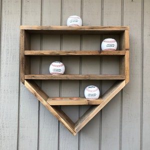 Baseball Display,Home Plate,Baseball Shelf,Baseball Organizer,Baseball Rack,Game Ball,Trophy Holder,Shadow Box,Wood,18 Ball,Rustic