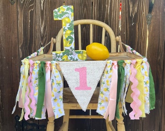 High Chair Banner,1st Birthday,1st Birthday Banner,First Birthday,Lemon High Chair Banner,Lemon Theme,Pink Lemonade,Garland,Photo Prop