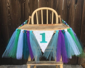 High Chair Banner,First Birthday,1st Birthday,Mermaid High Chair Banner, Mermaid Banner,Tulle Banner,Mermaid Theme,Under The Sea,Baby Shower