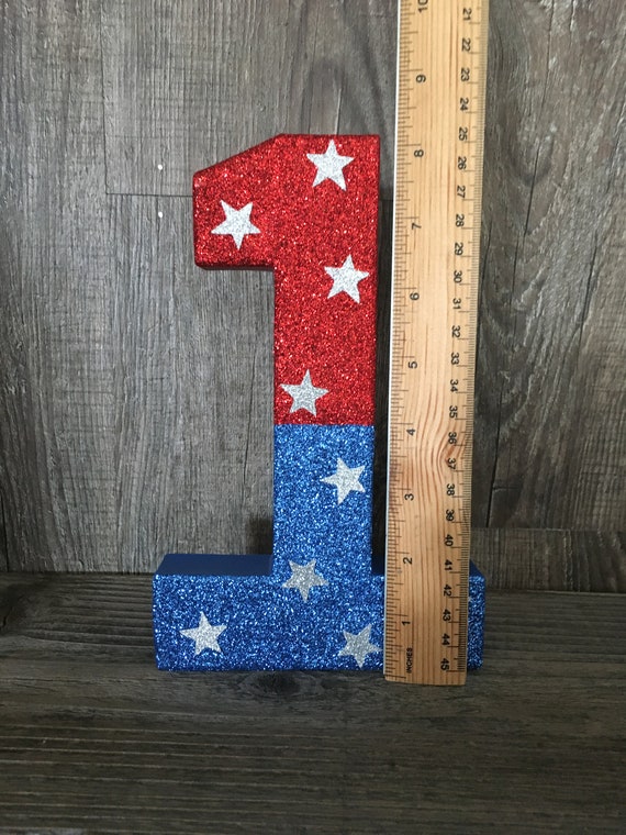 Number 1 Photo Prop,First Birthday,Patriotic,USA Party,Military,Americana,Patriotic,Star,Number One,1st Birthday,Table Centerpiece, 8 inches