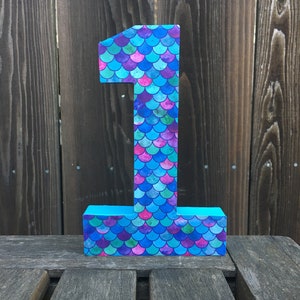 Number 1 Photo Prop, Mermaid Theme, Mermaid, First Birthday,Under the Sea, Cake Smash, 1st, Number One, Mermaid,Table Centerpiece, 8 inches