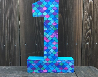 Number 1 Photo Prop, Mermaid Theme, Mermaid, First Birthday,Under the Sea, Cake Smash, 1st, Number One, Mermaid,Table Centerpiece, 8 inches