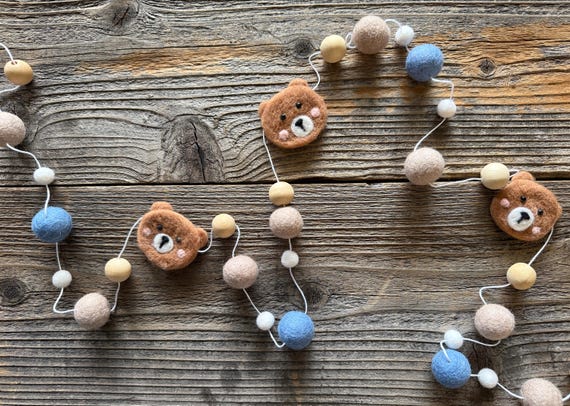 Teddy Bear Garland,Bear Garland,Felt Garland,Felt Bear Garland,Felt Bear,Felt Teddy Bear,Baby Shower Garland,Room Decor,Kids Room Decor