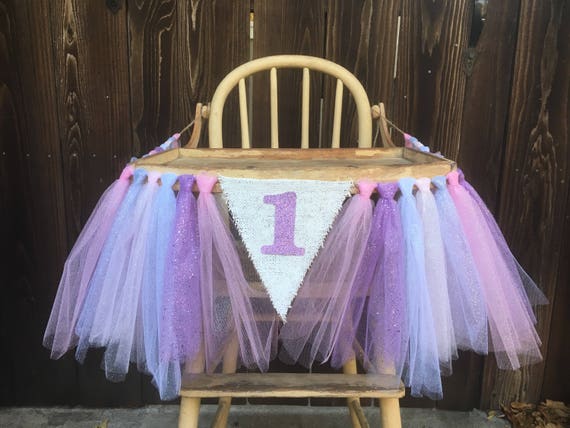 High Chair Banner, First Birthday, 1st Birthday, Girl Banner, Princess Banner, Tutu, Tulle Banner, Princess Tulle, Pink and Lavendar Banner