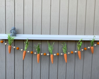 Easter Garland,Carrot Garland,Felt Carrot,Carrot Felt Garland,Carrot Banner,Carrot,Wood Bead Garland,Bunny,Easter Bunny Garland,Felt Ball