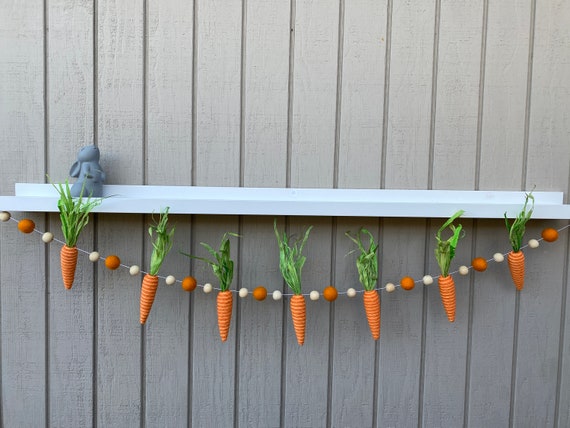 Easter Garland,Carrot Garland,Felt Carrot,Carrot Felt Garland,Carrot Banner,Carrot,Wood Bead Garland,Bunny,Easter Bunny Garland,Felt Ball